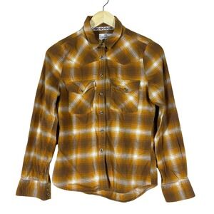 Shyanne Plaid Flannel Button Down Shirt Brown Western Cowgirl 100% Cotton Sz XS